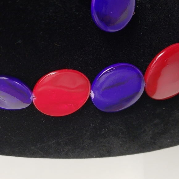 Gold tone Red & Blue Discs Beaded Statement Necklace, Matching Earrings - Women - Picture 6 of 6
